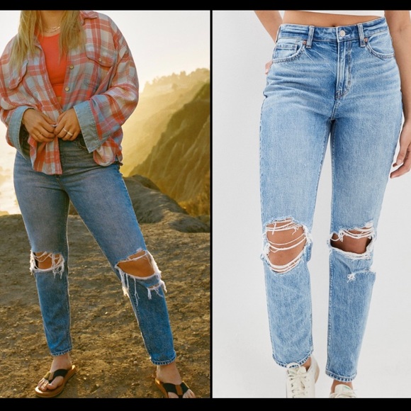 American Eagle Outfitters Denim - American Eagle Strigid High Rise Mom Jeans Tapered Leg Distressed Ripped Knees